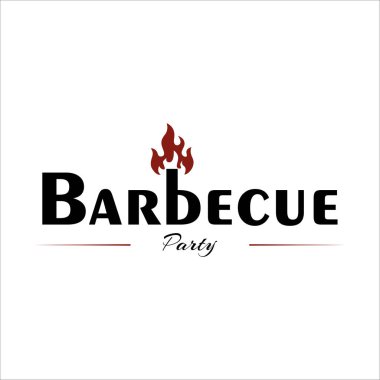 Barbekü logosu ve simgesi. Klasik barbekü amblemi. Restoran etiketleri, amblemler, logolar. Basit vektör logo şablonu