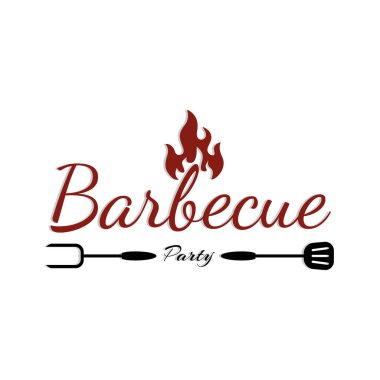 Barbekü logosu ve simgesi. Klasik barbekü amblemi. Restoran etiketleri, amblemler, logolar. Basit vektör logo şablonu