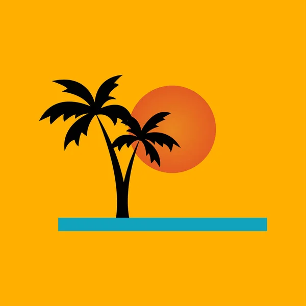 Λογότυπο Και Εικόνα Ενός Εξωτικού Νησιού Καρύδες Δέντρα Είναι Κύριο — Διανυσματικό Αρχείο