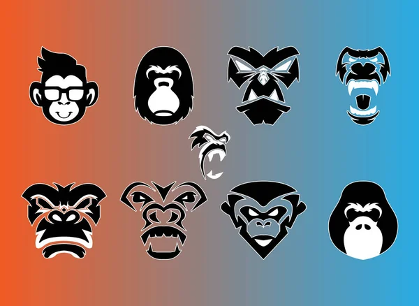 大猩猩 猴头的矢量图解 简单的大猩猩或猴子头像标识和图标 — 图库矢量图片