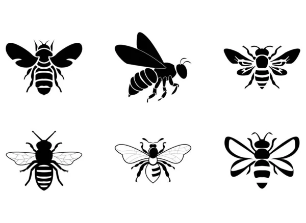 Seis Iconos Logotipo Silueta Abeja Conjunto Diseño Simple Vector Eps — Vector de stock