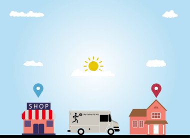 Vektör illüstrasyon, teslimat, dükkandan mekana mal teslimatı, iş için mükemmel, Ulusal Posta İşçileri Günü, 10 Pound.