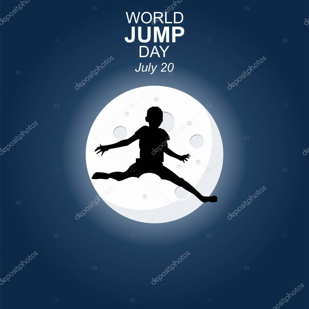 Vector illustration graphic, silhouette of a man jumping or flying on the moon. suitable for wallpapers, posters, pictures, world jump day, backgrounds and banners