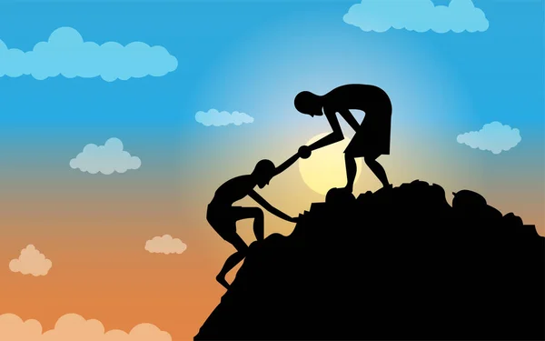 Vector Graphic Illustration Two People Climbing Mountain Silhouette Concept Suitable Vector Graphics