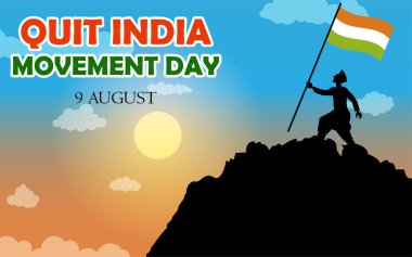 Vector illustration, people with silhouette concept carrying Indian flag to the top of mountain, suitable for background, banners and posters India Out Movement Day is celebrated every 9th August. vector