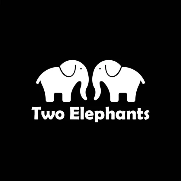 Vector Illustration Two White Elephants Black Background Perfect Logos Elephant — Archivo Imágenes Vectoriales