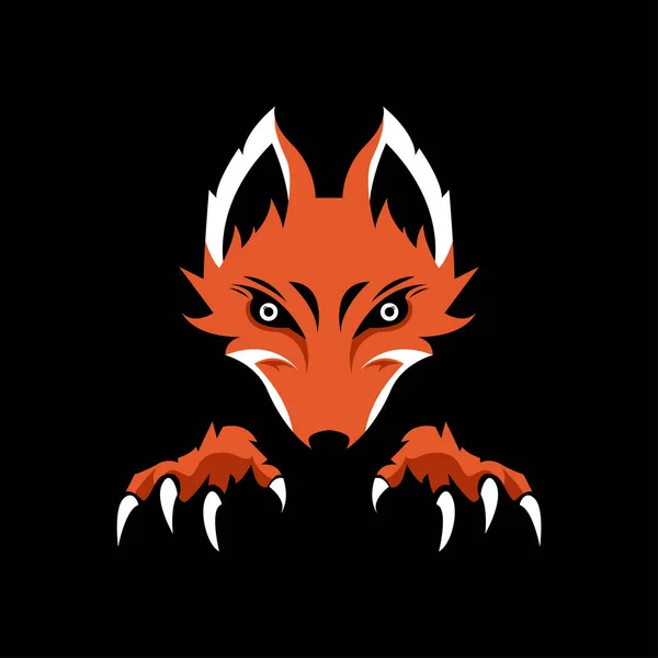 Ilustração Vetor Fox Cabeça Logo Template Com Duas Patas Dianteiras — Vetor de Stock