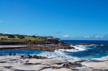 Bondi 'den Bronte Coastal Walk' a. Sydney 'deki Okyanus Pasifik manzarası.