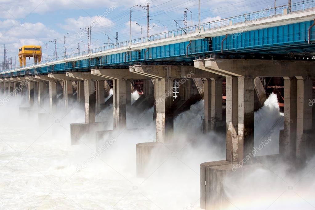 Reset of water on hydroelectric power station on the river