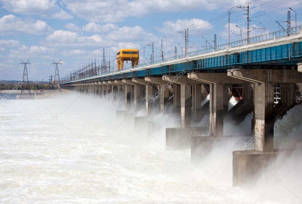 Reset of water on hydroelectric power station on the river