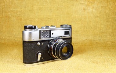 Tuval arka plan üzerinde Vintage fotoğraf makinesi