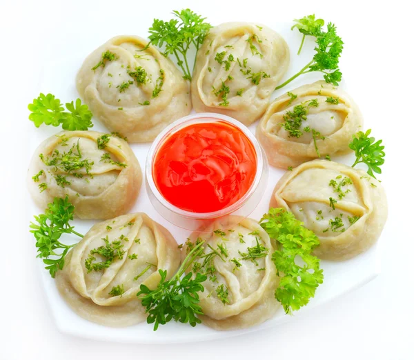 Cozinha nacional cazaque e uzbeque - manti Fotografia De Stock