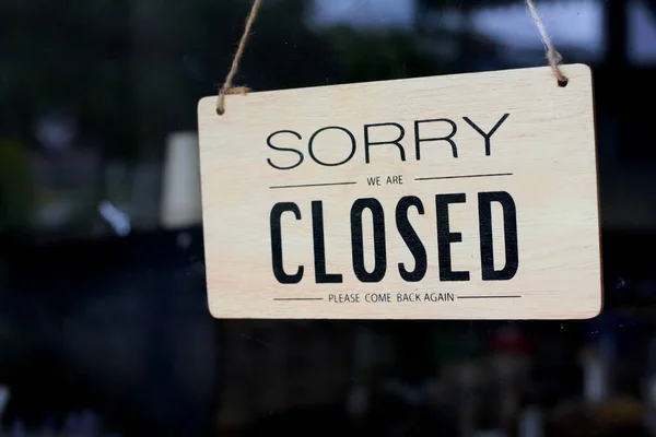 Closed Sign Door Text Wood Sign Sorry Closed Please Come — Stock Photo, Image