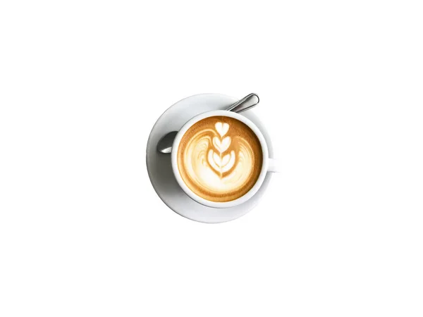 beautiful heart coffee latte art in a white cup, isolated with white background.