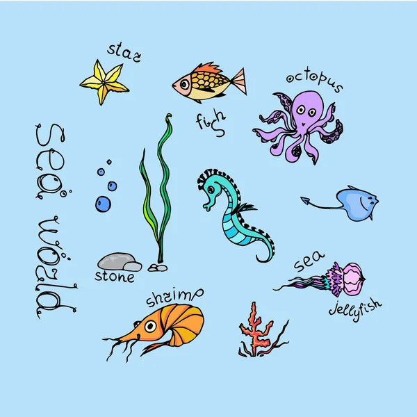 Juego de animales marinos — Vector de stock