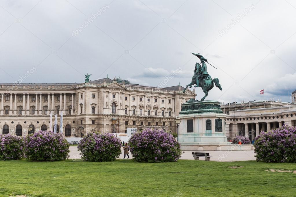 Austrian National Library and rider monument at the park in Vienna