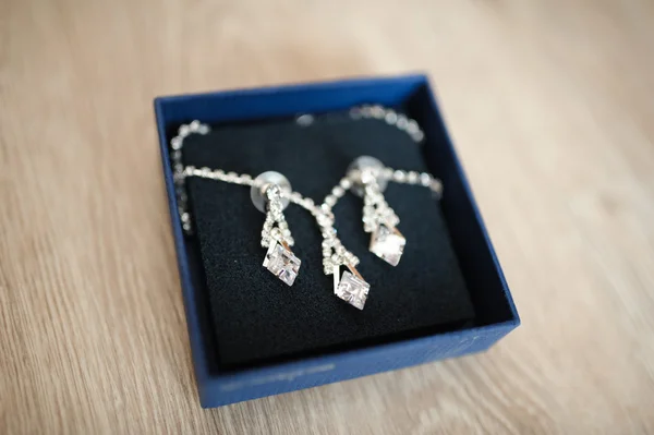 Bride's necklace and earrings — Stock Photo, Image