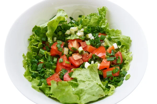 Salada verde saudável, em tigela branca. Isolado em branco . — Fotografia de Stock