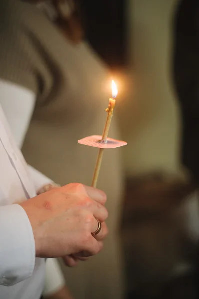 Candles during orthodox christening — Stock Photo, Image