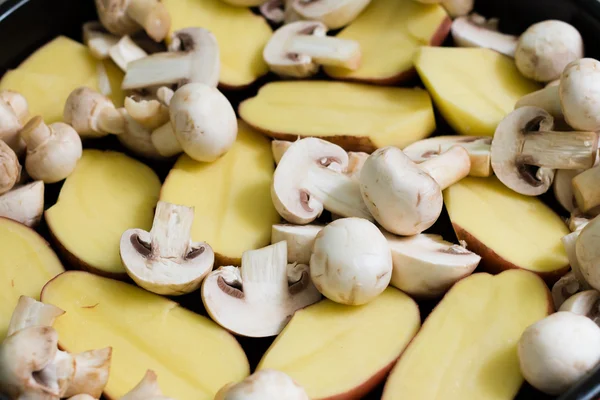 Mushrooms with Potatoes ready for grill