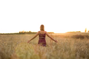 Buğday tarlasında güzel bir bayan