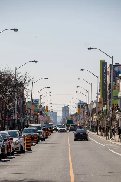Toronto Downtown Street Usually Busy Traffic Now Pratically Empty Due — Stock Photo, Image