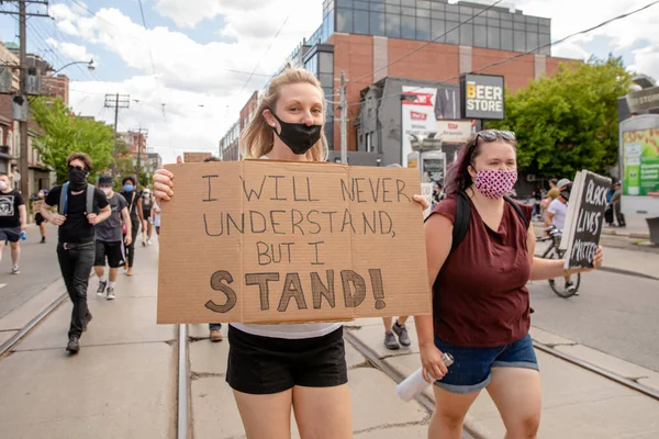 Toronto Ontario Kanada Června 2020 Protirasistický Pochod Solidarita Černými Životy — Stock fotografie