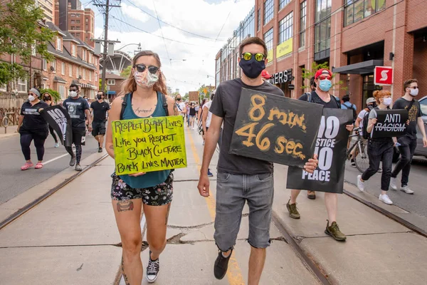 Toronto Ontario Kanada Június 2020 Rasszizmus Ellenes Hadjárat Szolidaritás Fekete — Stock Fotó