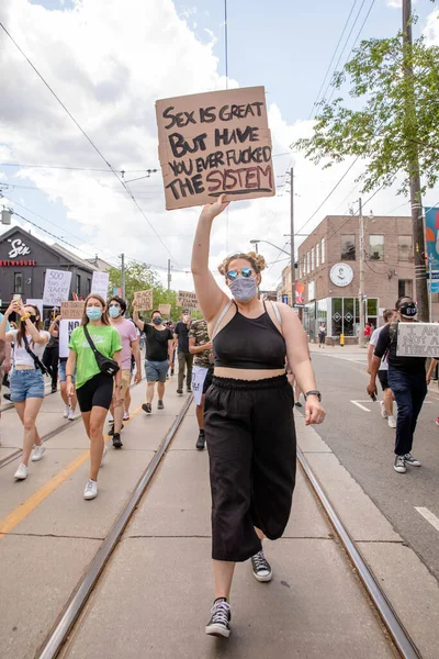 Toronto Ontario Canada Junho 2020 Marcha Racismo Solidariedade Com Matéria — Fotografia de Stock