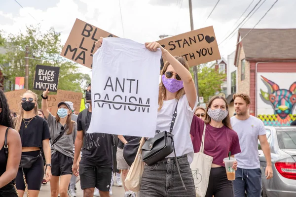 Toronto Ontario Kanada Június 2020 Rasszizmus Ellenes Hadjárat Szolidaritás Fekete — Stock Fotó