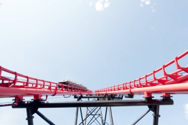VAUGHAN, CANADA - AUGUST 28, 2018: Behemoth roller coaster at Canada's Wonderland clipart