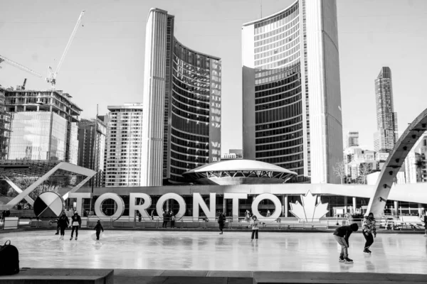 Toronto Canada January 2021 People Skake Ice Rink Nathan Phillip — Stock Photo, Image