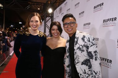 Toronto, Ontario, Kanada - 21 Ekim 2016: Buffer Festivali Kırmızı Halı. Tampon Festivali, YouTube ve Online içerik yaratıcılarının katıldığı bir festivaldir..