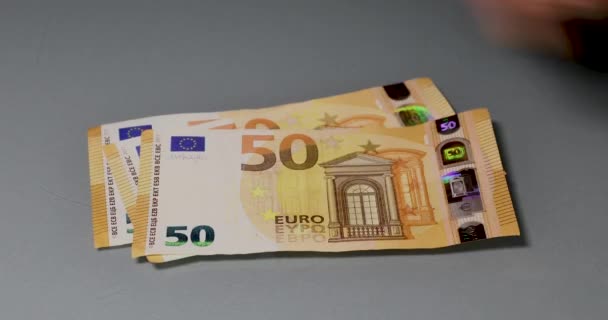 Eurobankjegyek Kézi Számlálása Készpénz Eurós Eurós Bankjegyek — Stock videók