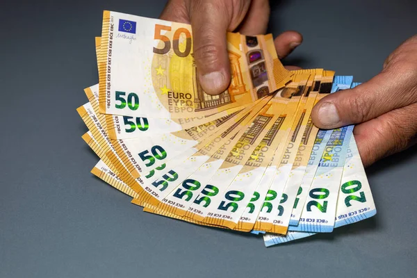 Series Banknotes Arranged Fan Shape Table Cash Euro Bills Euro — Photo