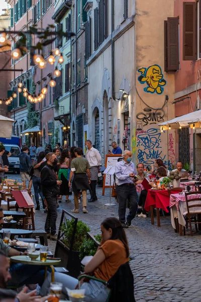 Rome Italy May 2021 Trastevere Streets Historic City Center Crowded — Stock Photo, Image