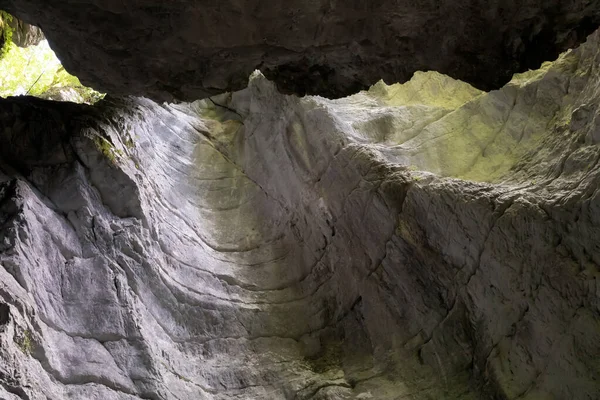 Aşağıdaki nehrin akışıyla milenyum kayasına oyulmuş kanyon. Kenarlarında lüks bitkiler var..