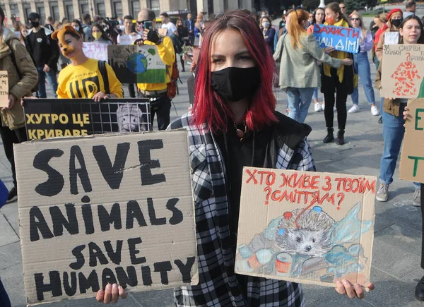 Activist Holding Animal Rights Placards Rally Marking World Animal Day — Stock Photo, Image