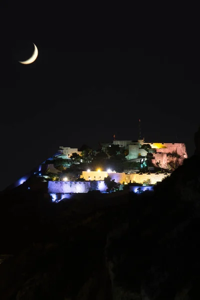 Beautiful Views City Beach Castle Night Spain — Stock Photo, Image