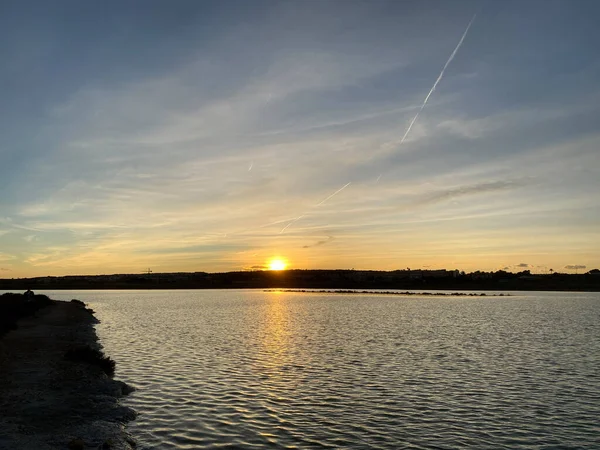 Coucher Soleil Magnifique Coloré Avec Nuage Plage Espagne — Photo