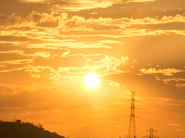 Pôr Sol Bonito Colorido Com Nuvem Montanha Espanha — Fotografia de Stock