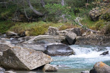 Ordesa y Monte Perdido Ulusal Parkı 'ndaki Soaso Şelalesi Gradas, İspanya' nın Huesca kentinde bulunan Aragonese Pireneleri 'nde. Görünüm