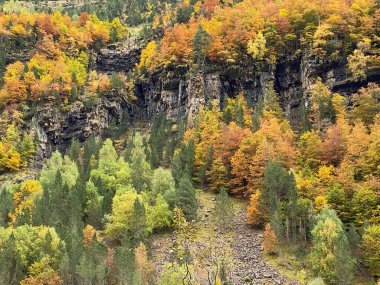 Ordesa y Monte Perdido Ulusal Parkı 'ndaki dağların, ormanların, şelalelerin ve doğal havuzların manzarası. İspanya 'nın Huesca eyaletinde. manzara