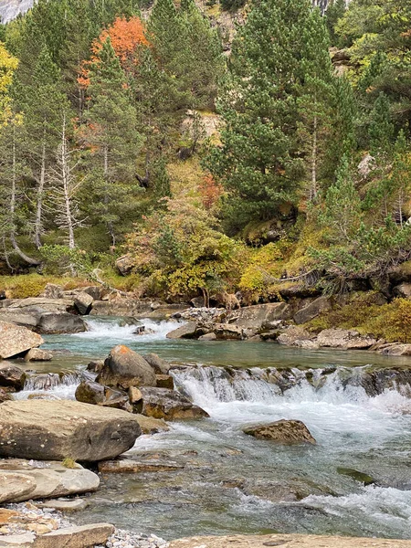 Utsikt Över Berg Skogar Vattenfall Och Naturliga Pooler Ordesa Monte — Stockfoto