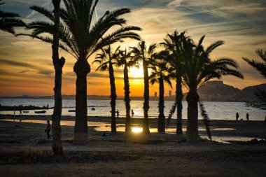 Alicante sahilinde güzel bir günbatımı, Valensiyalı topluluğunda, İspanya. görünüm