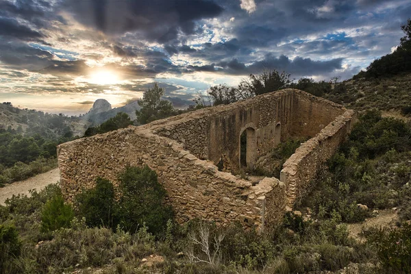 Krásný Západ Slunce Horách Alicante Valencijském Společenství Španělsko Krajina — Stock fotografie