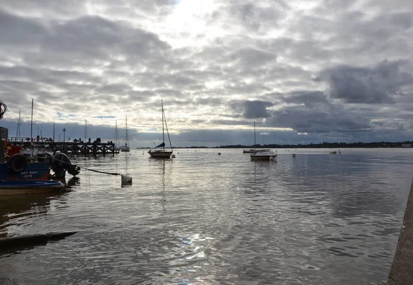 Sonnenuntergang Mit Booten Touristenhafen Der Stadt Colonia Del Sacramento Uruguay — Stockfoto