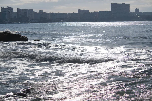 Mar Con Olas Reflejo Del Sol Agua Vista — Foto de Stock