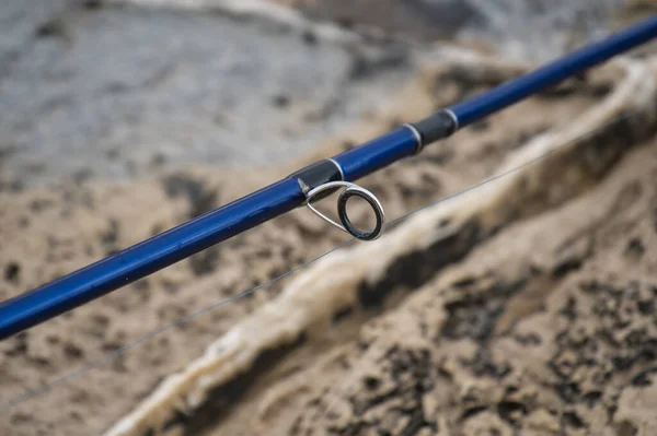 Detail Fishing Rod Rocks Portrait — Stock Photo, Image