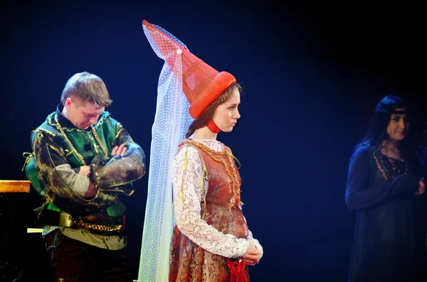 Barnaul Rosja Stycznia 2018 Aktorzy Teatralni Kostiumach Odgrywają Sztuce Plaga — Zdjęcie stockowe